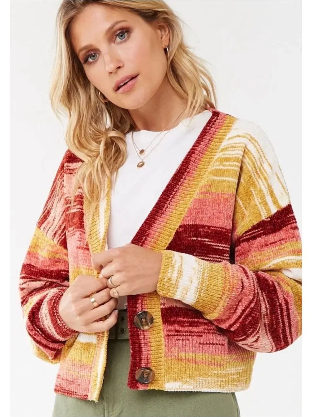 Forever 21 Chenille Multi-Stripe Cropped Cardigan Sweater Size S - NWOT